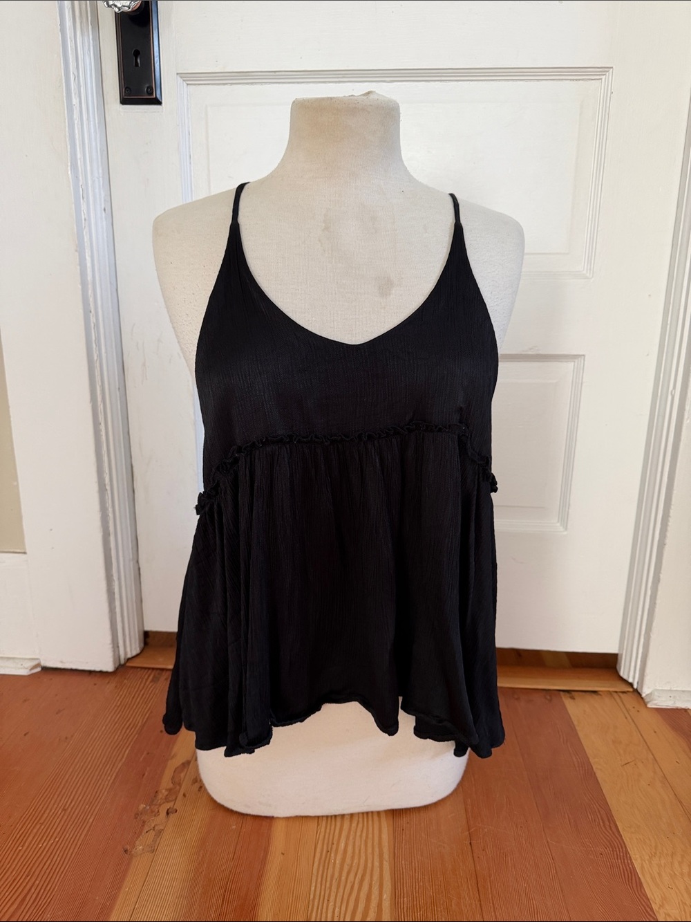 Altar’d State Black Silky Textured Tank Top Medium